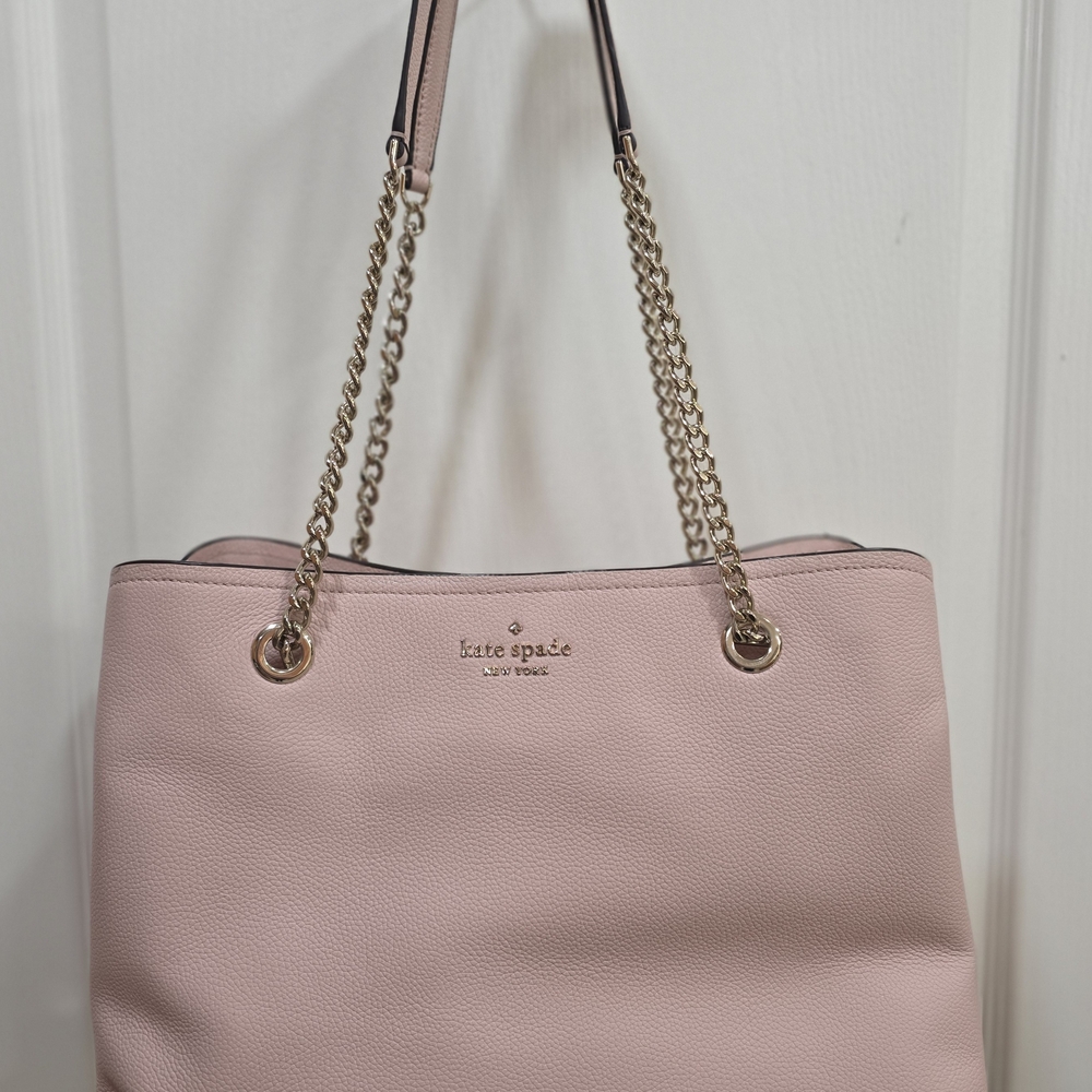 Kate Spade Jordyn Chain Handle Tote Purse Handbag Rose Smoke Pebbled Leather
